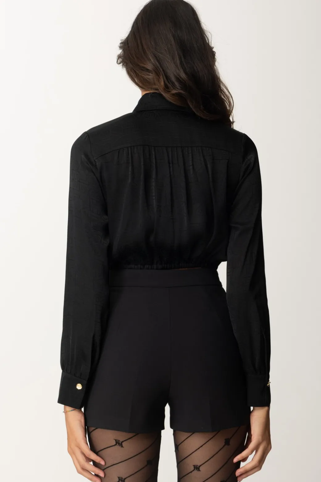 Elisabetta Franchi Camicia Crop In Raso JacquardNERO