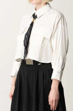 Elisabetta Franchi Camicia Crop In Raso con FoulardBIANCO