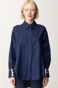 Elisabetta Franchi Camicia In Popeline con Polsini LogatiNAVY