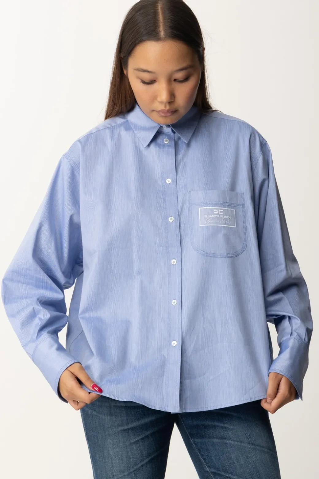 Elisabetta Franchi Camicia Over con Etichetta LogoOXFORD