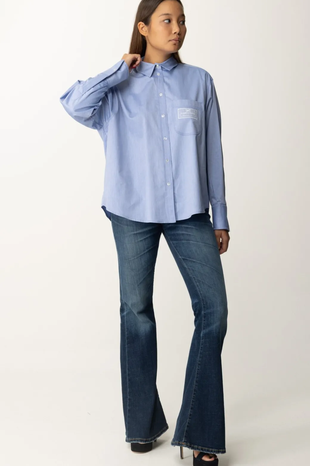 Elisabetta Franchi Camicia Over con Etichetta LogoOXFORD