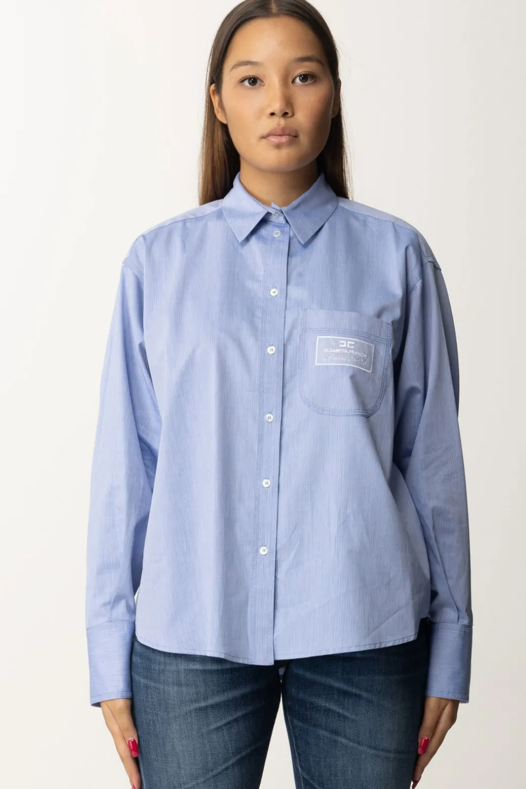 Elisabetta Franchi Camicia Over con Etichetta LogoOXFORD