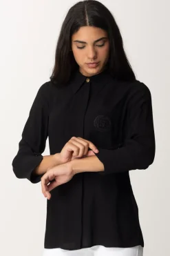 Elisabetta Franchi Camicia In Georgette con Ricamo LogoNERO