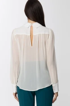 Elisabetta Franchi Camicia In Seta con Plastron PlisstettatoAVORIO