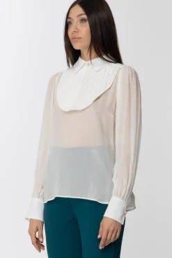 Elisabetta Franchi Camicia In Seta con Plastron PlisstettatoAVORIO