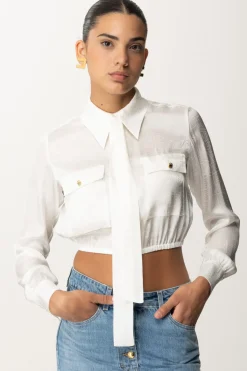Elisabetta Franchi Camicia Crop In Raso JacquardAVORIO