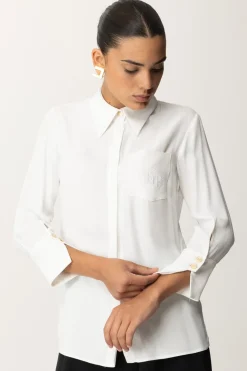 Elisabetta Franchi Camicia In Georgette con Ricamo LogoAVORIO