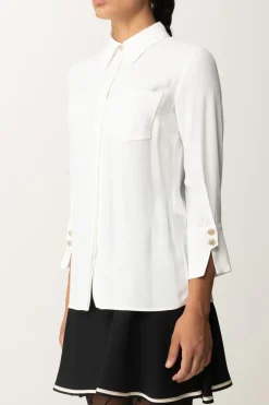 Elisabetta Franchi Camicia In Georgette con Ricamo LogoAVORIO