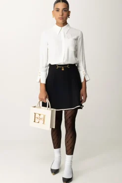 Elisabetta Franchi Camicia In Georgette con Ricamo LogoAVORIO