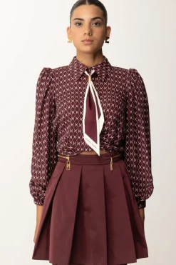 Elisabetta Franchi Camicia Corta In Georgette con FoulardROUGE NOIR/BURRO