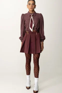 Elisabetta Franchi Camicia Corta In Georgette con FoulardROUGE NOIR/BURRO