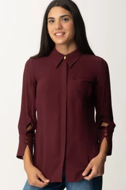 Elisabetta Franchi Camicia In Georgette con Ricamo LogoROUGE NOIR