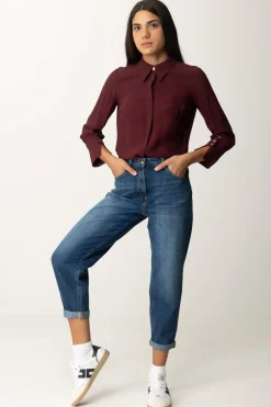 Elisabetta Franchi Camicia In Georgette con Ricamo LogoROUGE NOIR