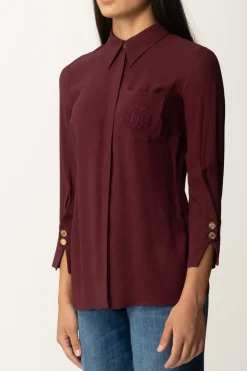 Elisabetta Franchi Camicia In Georgette con Ricamo LogoROUGE NOIR