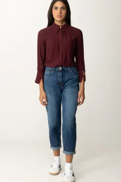 Elisabetta Franchi Camicia In Georgette con Ricamo LogoROUGE NOIR