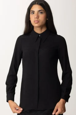 Elisabetta Franchi Camicia In Georgette con Stampa LetteringNERO