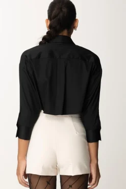 Elisabetta Franchi Camicia Crop In Raso con FoulardNERO