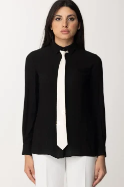 Elisabetta Franchi Camicia In Georgette con CravattaNERO/BURRO