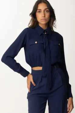 Elisabetta Franchi Camicia Crop Georgette con FoulardNAVY