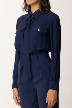 Elisabetta Franchi Camicia Crop Georgette con FoulardNAVY