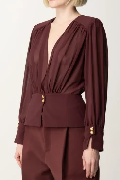 Elisabetta Franchi Camicia Morbida In Georgette con BaschinaROUGE NOIR