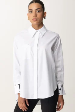 Elisabetta Franchi Camicia In Popeline con Polsini LogatiBIANCO