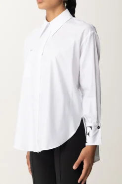 Elisabetta Franchi Camicia In Popeline con Polsini LogatiBIANCO
