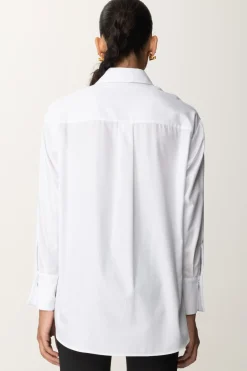 Elisabetta Franchi Camicia In Popeline con Polsini LogatiBIANCO