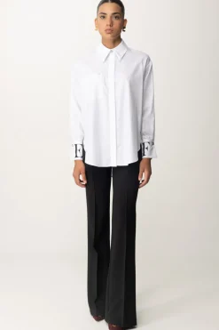 Elisabetta Franchi Camicia In Popeline con Polsini LogatiBIANCO