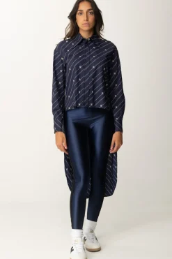Elisabetta Franchi Camicia Asimmetrica con Stampa Righe e LogoNAVY/CREMA