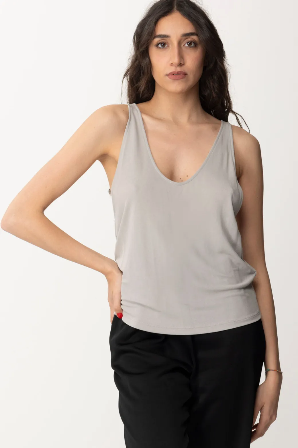 Elisabetta Franchi Canotta In Jersey con Logo Sul RetroPERLA