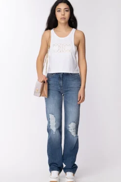 Elisabetta Franchi Canotta con Logo RicamatoGESSO