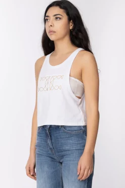 Elisabetta Franchi Canotta con Logo RicamatoGESSO