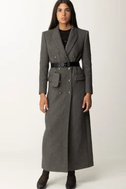 Elisabetta Franchi Cappotto Lungo In Misto Lana con CinturaTORTORA