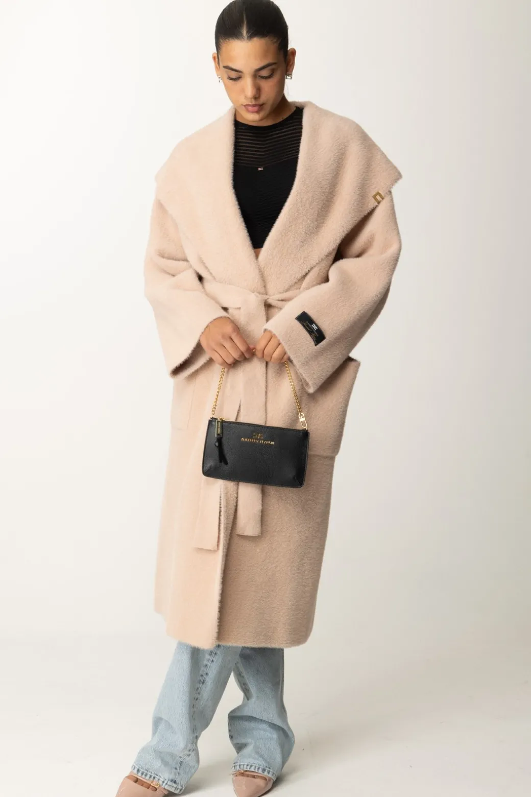Elisabetta Franchi Cappotto Vestaglia con CinturaCARNE