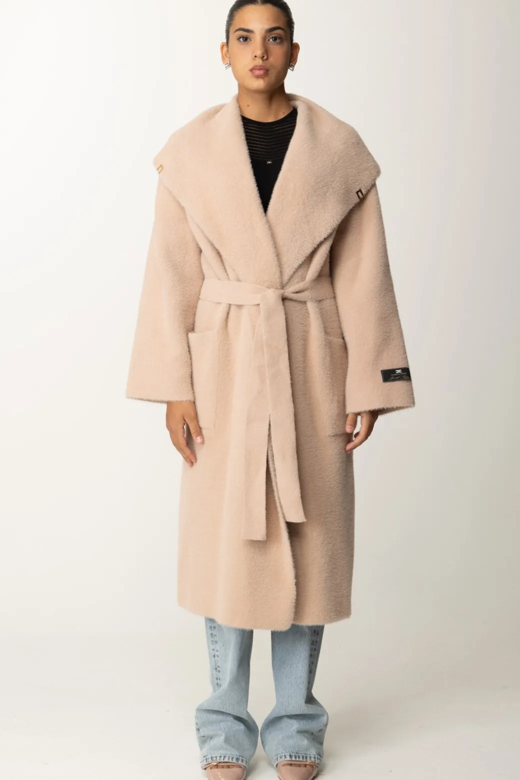 Elisabetta Franchi Cappotto Vestaglia con CinturaCARNE