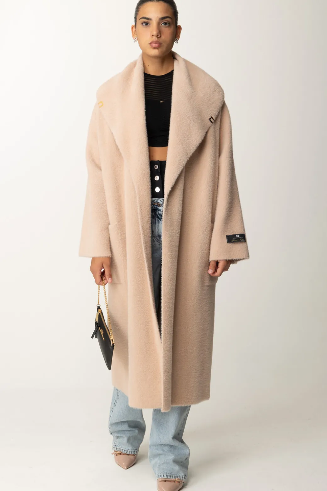 Elisabetta Franchi Cappotto Vestaglia con CinturaCARNE