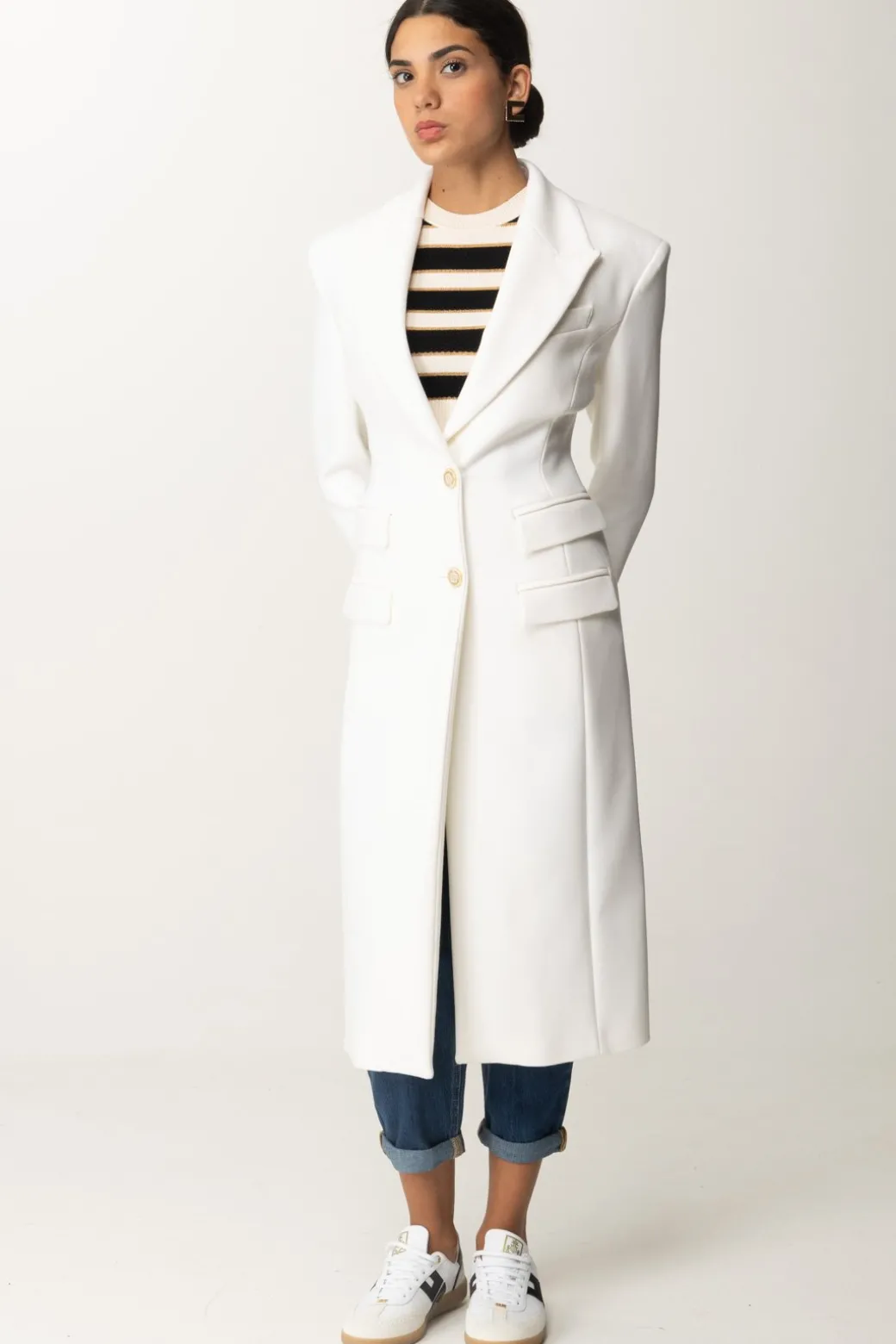 Elisabetta Franchi Cappotto Smoking LungoAVORIO