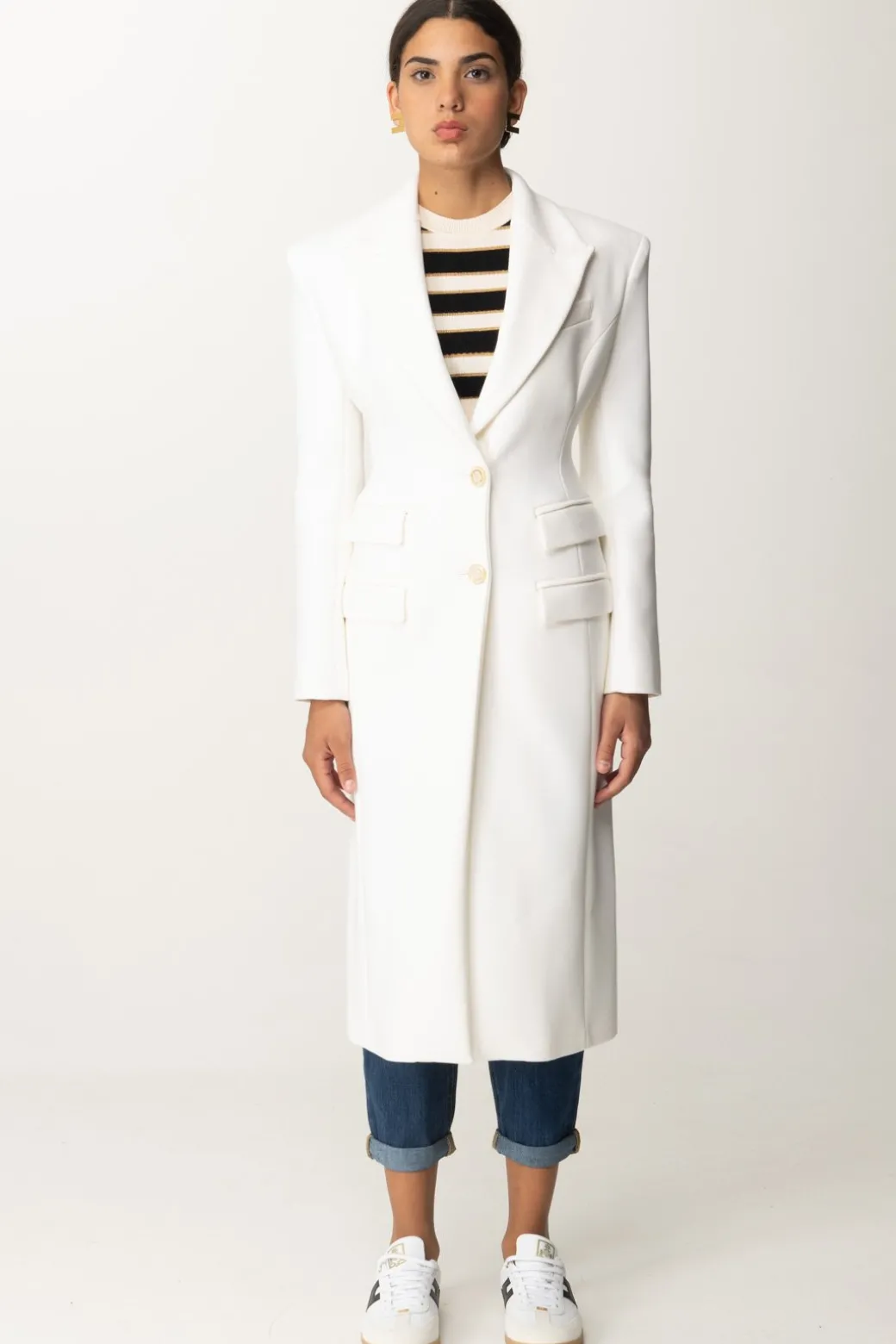 Elisabetta Franchi Cappotto Smoking LungoAVORIO