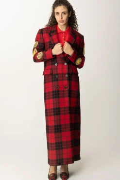 Elisabetta Franchi Cappotto Lungo Doppiopetto TartanRED PASSION/NERO