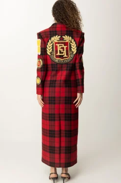 Elisabetta Franchi Cappotto Lungo Doppiopetto TartanRED PASSION/NERO
