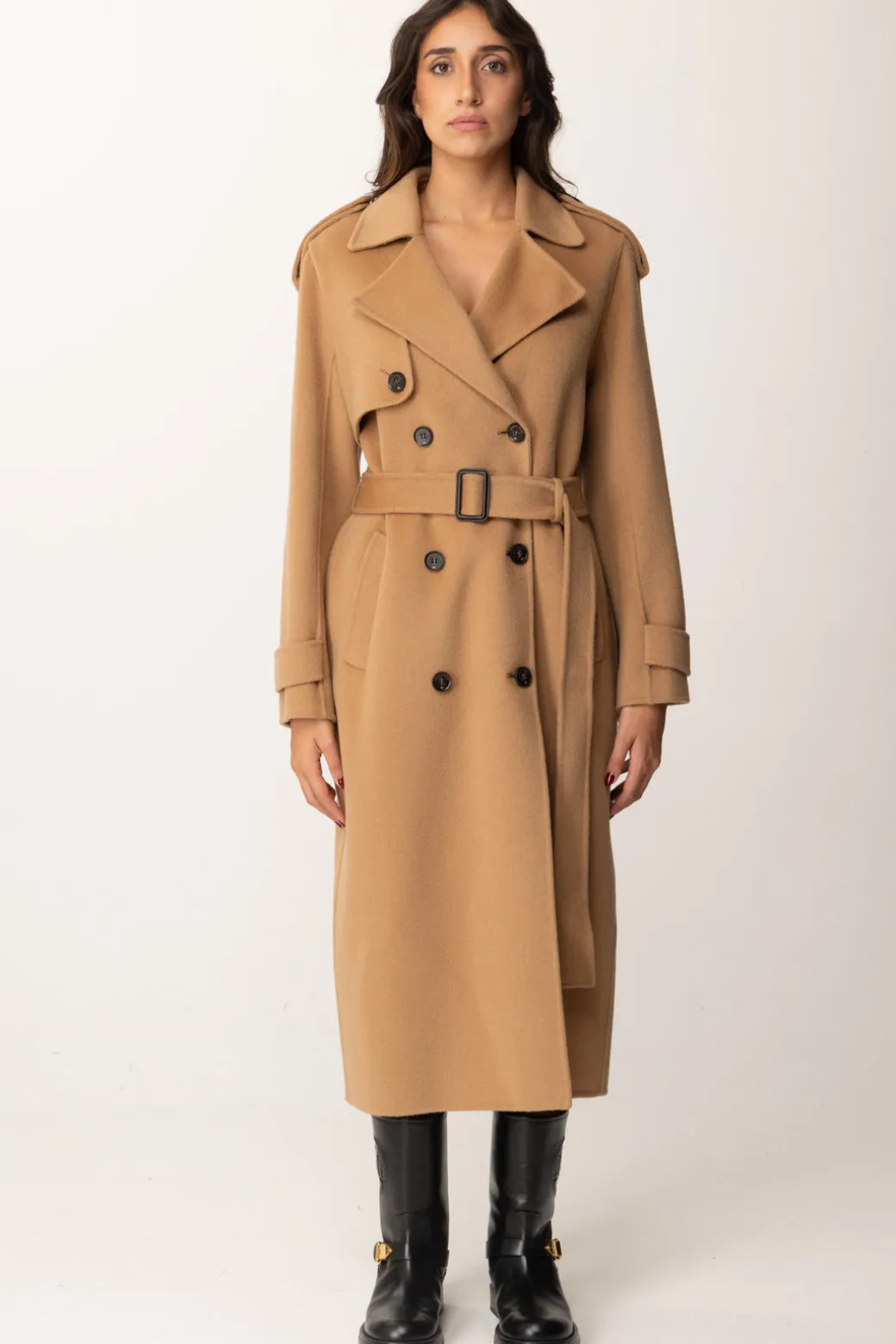 Elisabetta Franchi Cappotto a Trench In LanaCAMEL