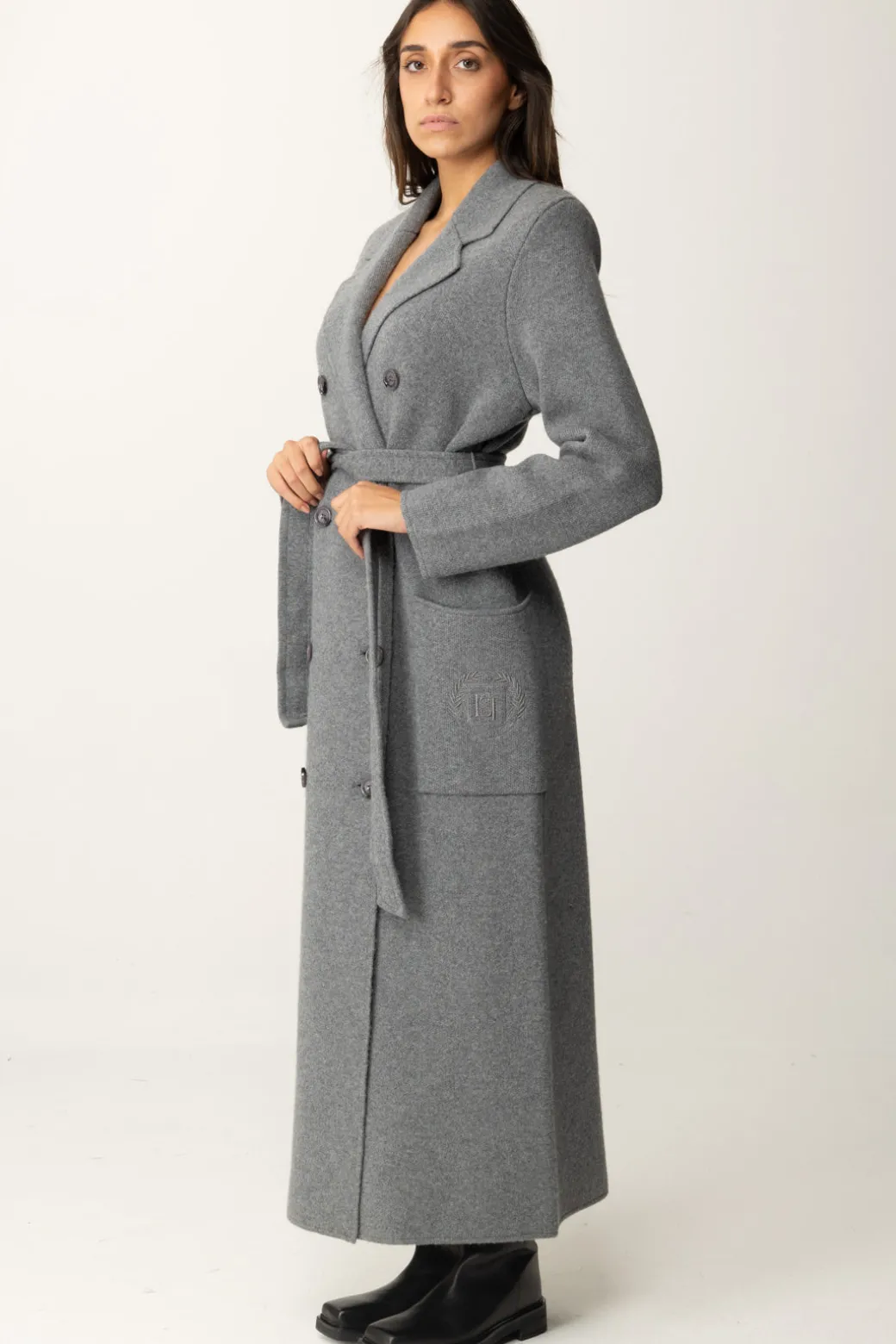 Elisabetta Franchi Cappotto Vestaglia con StemmaSTEEL MELANGE