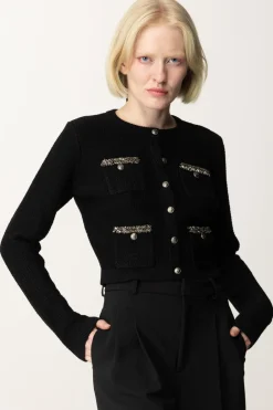 Elisabetta Franchi Cardigan In Lana Bouclé con RicamoNERO