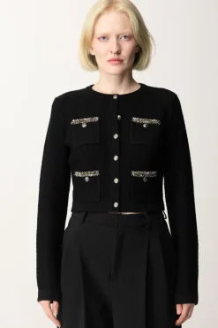 Elisabetta Franchi Cardigan In Lana Bouclé con RicamoNERO