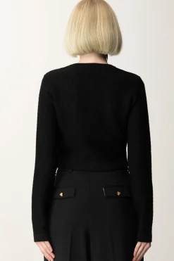 Elisabetta Franchi Cardigan In Lana Bouclé con RicamoNERO