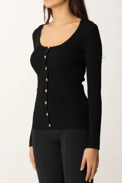 Elisabetta Franchi Cardigan In Viscosa Effetto PlisséNERO