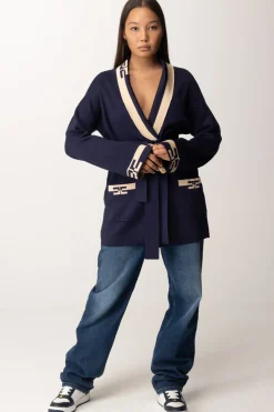 Elisabetta Franchi Cardigan con Bande LogoNAVY/CREMA
