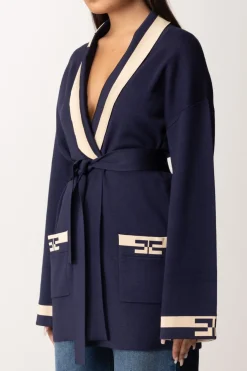 Elisabetta Franchi Cardigan con Bande LogoNAVY/CREMA