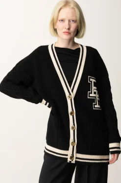 Elisabetta Franchi Cardigan In Lana Stile CollegeNERO/BURRO